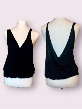 Free People We The Free Linen Blend Cross Over Tank Top Cropped Black Size XS